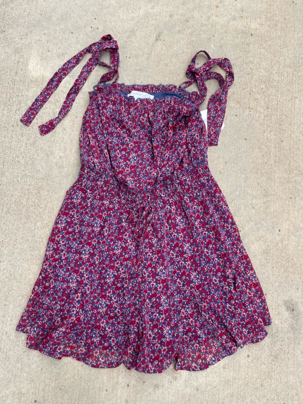 Altar'd State Burgundy Floral Tie-Shoulder Mini Dress
